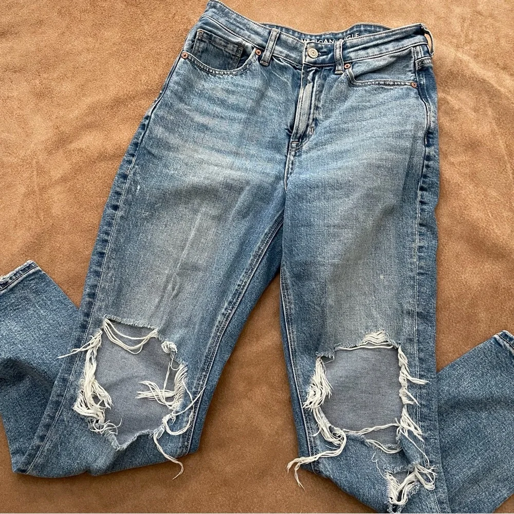 American Eagle Otfitters Strigid Ripped Distressed Mom Jean Size 4 - Picture 1 of 16